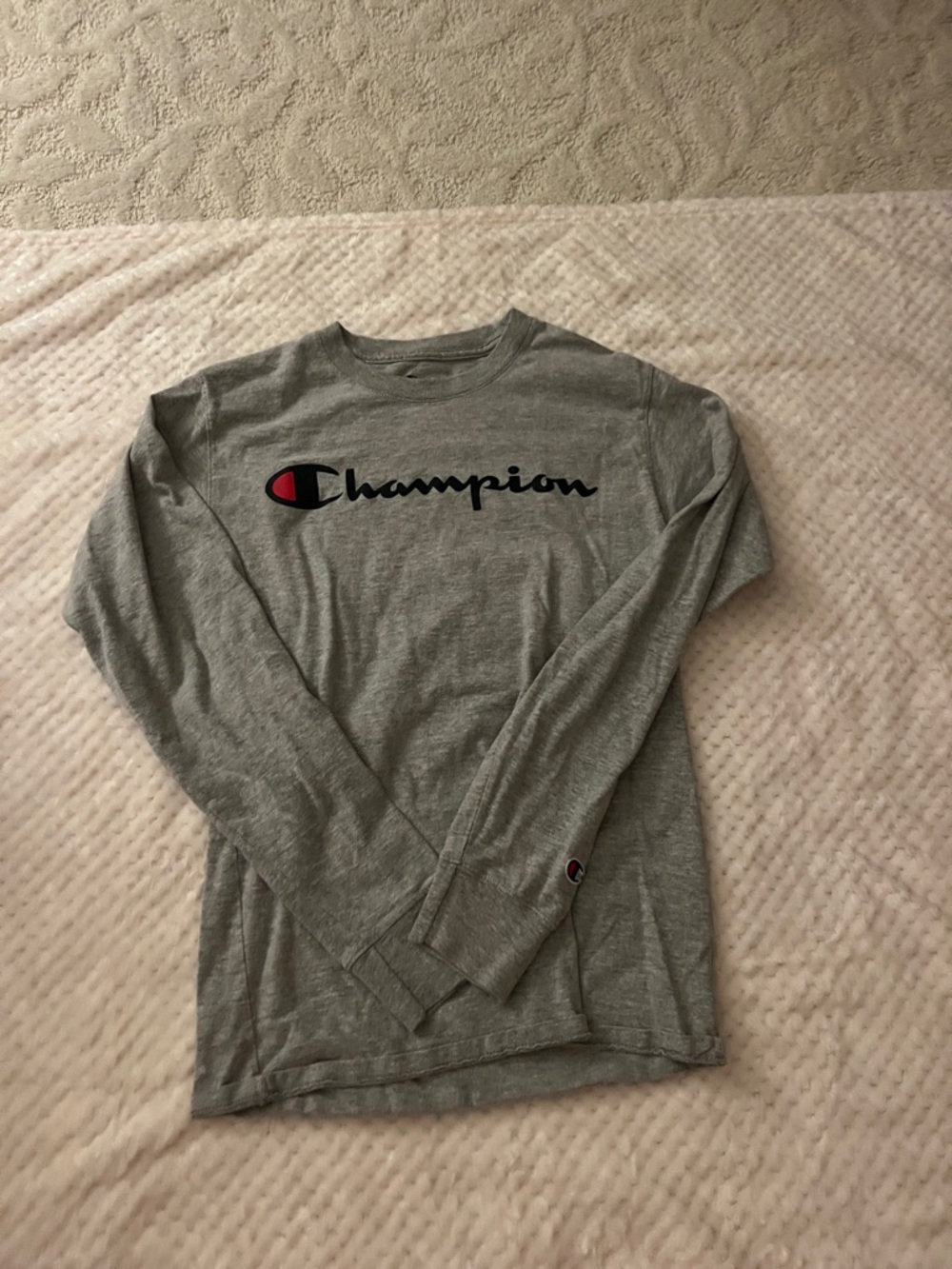 Champion Long Sleeve Logo Tee - Gray with Red & Black Accent